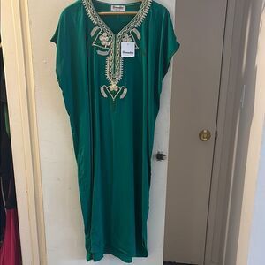 Green Embroidered Caftan Dress